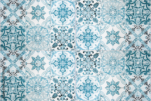 Vintage ceramic tiles wall decoration.Turkish ceramic tiles wall background