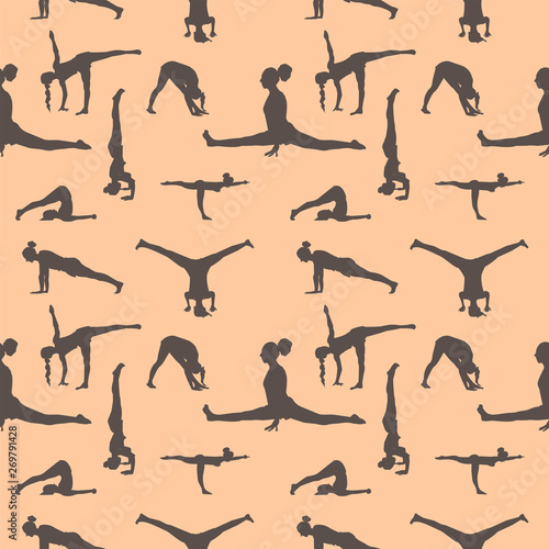 yoga poses seamless pattern. color vector illustration.