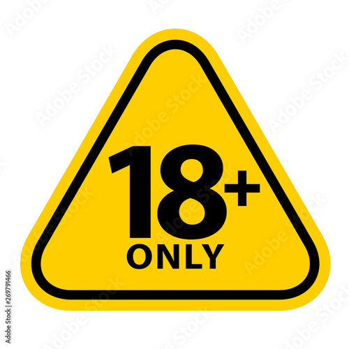 18 sign warning symbol isolated on white background, over 18 plus only censored, eighteen age older forbidden adult content