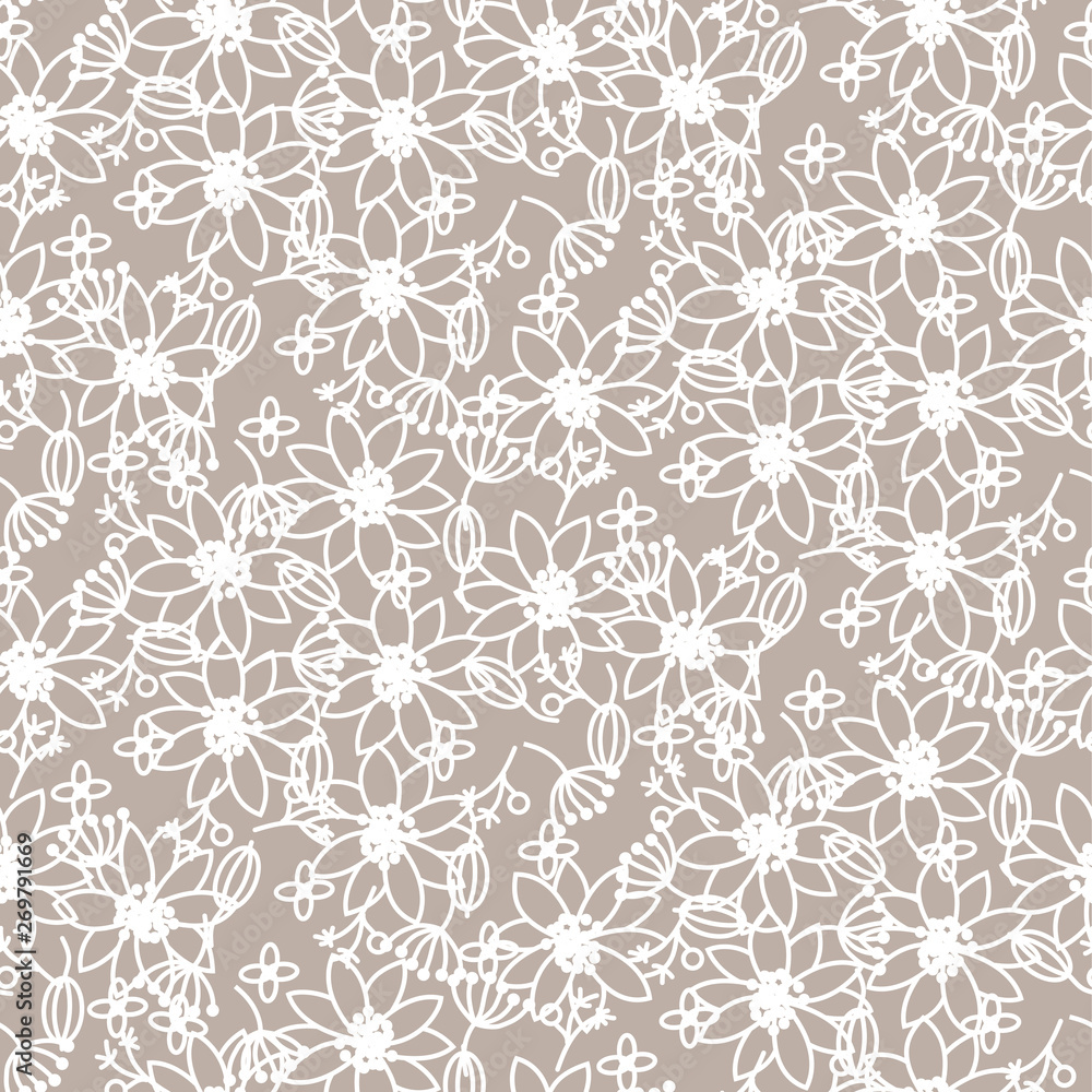 Prairie florals beige light colors seamless vector pattern.