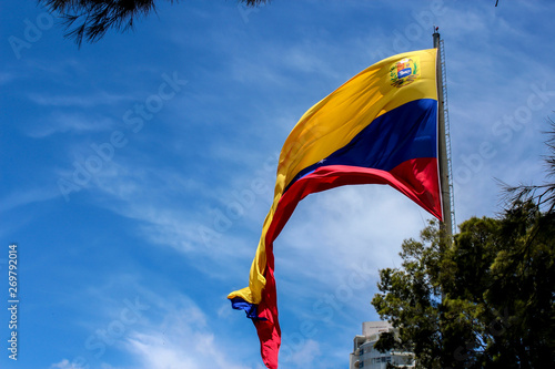 venezuela flag waving in the wind, blue sky cleared.