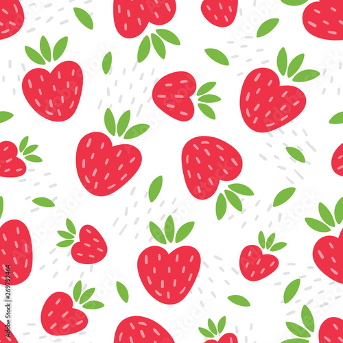 Strawberry seamless pattern in cartoon style.