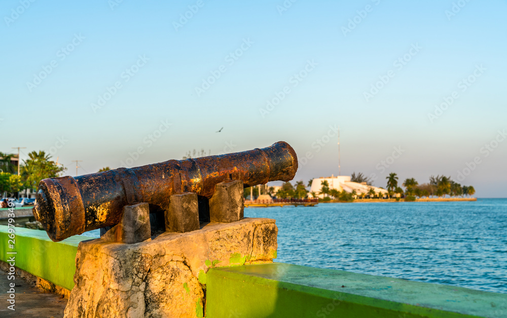 Old rusty cannon at the seaside promenade in Chetumal, Mexico Old rusty cannon at the seaside promenade in Chetumal, Mexico