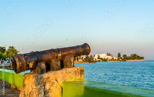 Old rusty cannon at the seaside promenade in Chetumal, Mexico © Leonid Andronov