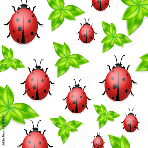 Vector ladybirds collection. White background with ladybugs. Trendy template for a postcard, stamp, banner or poster. Ladybird illustration. Set of ladybirds. Can be used in different ways of design