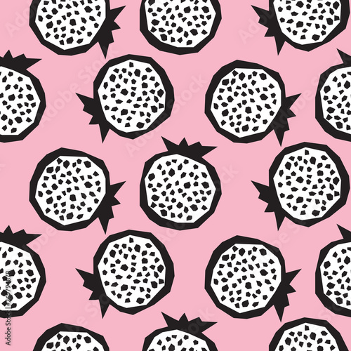 Pomegranate seamless pattern in modern abstract style. Pink garnet fruit repeat texture.