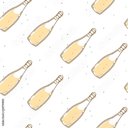 Champagne bottle celebration seamless vector pattern.