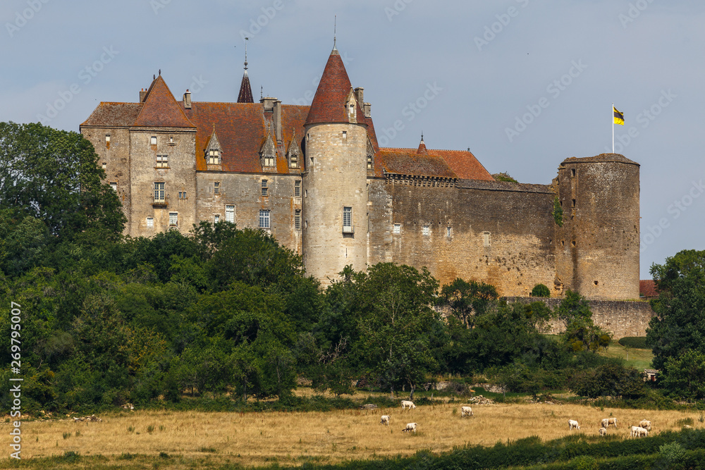 View to the medieval castle of Chateauneuf-en-Auxois town, France