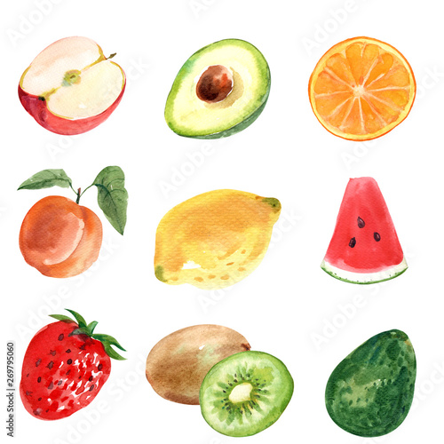 fruit, Strawberry, kiwi, banana, Avocado, , Apple, watermelon, Orange