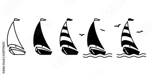 boat vector ship icon logo pirate sailboat yacht cartoon anchor helm bird symbol Fototapet