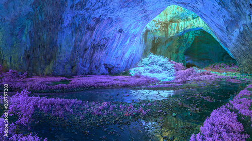 Canvas Print Mystical cave in bright fantastic colors