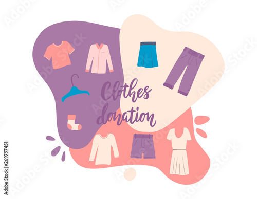 Modern flat vector cartoon illustration. Clothes donation