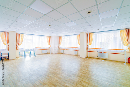  Interior training gymnastic dance hall with mirrors
