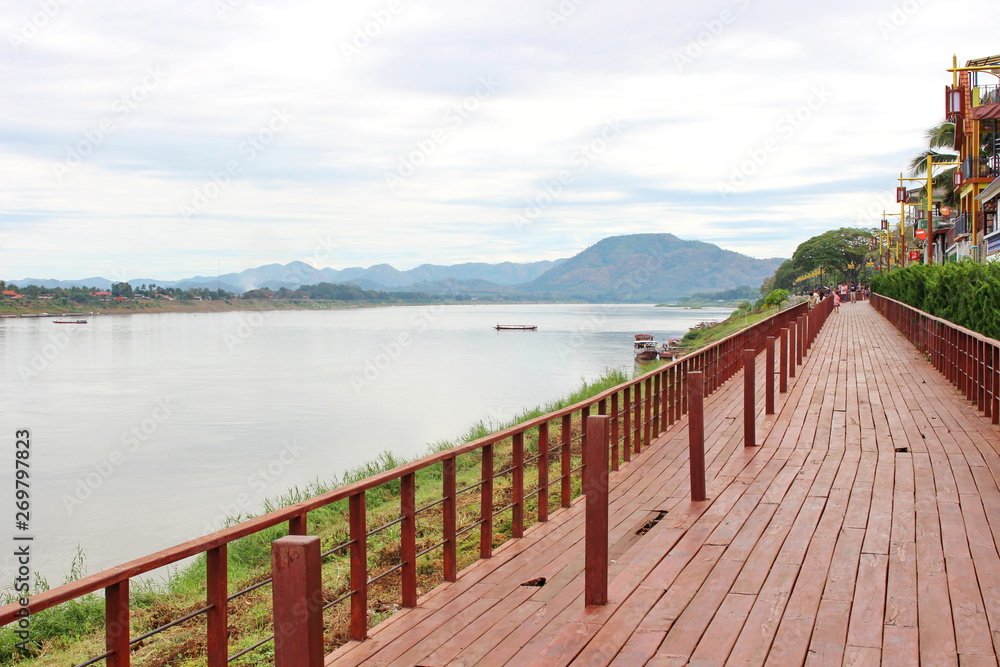 Loei Province, Thailand - December 30, 2018: People are traveling at Chiang Khan. The place is a tourist attraction.