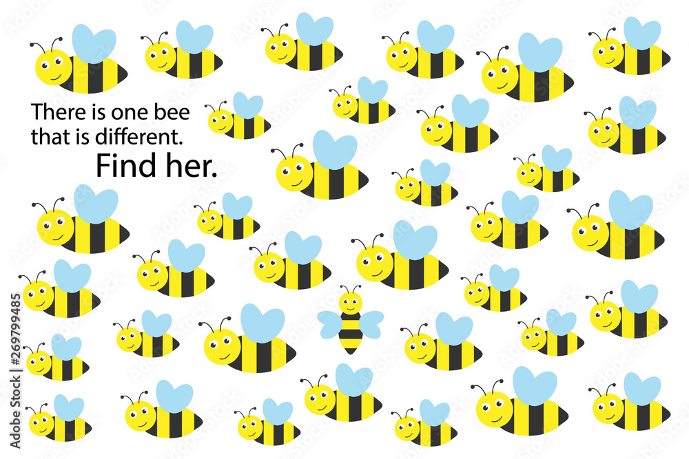 find bee that different spring fun education puzzle game for children preschool worksheet activity for kids task for the development of logical thinking and mind vector illustration stock vector adobe stock