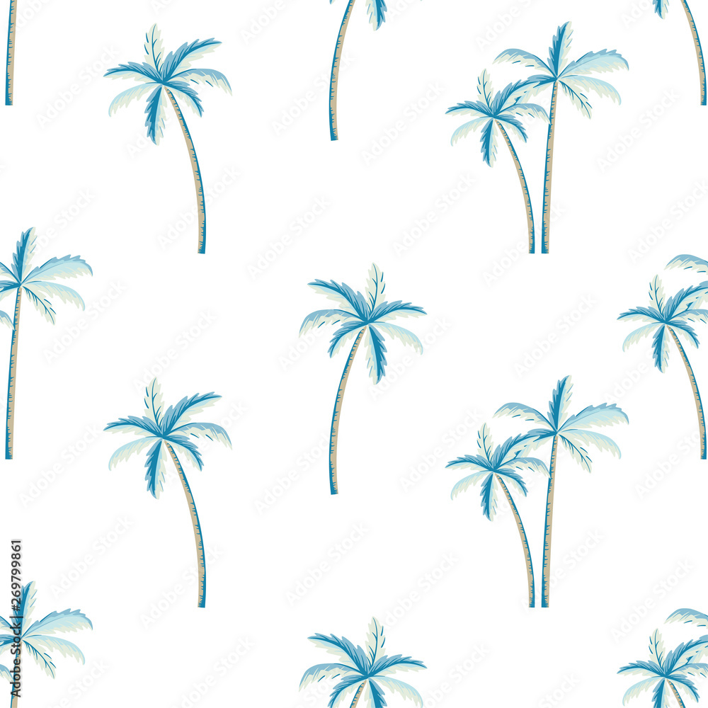 Vector seamless pattern of palm tree,  white background