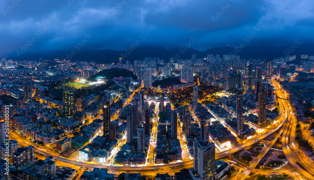Obraz premium Top view of Hong Kong city downtown at night