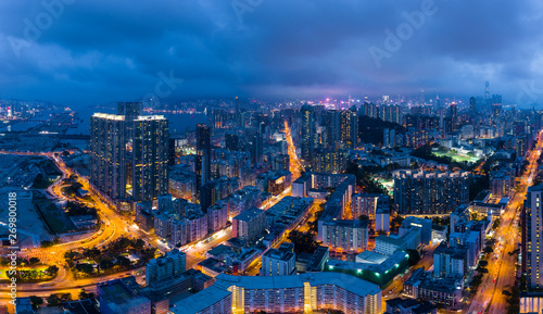 Top view of Hong Kong city downtown at night