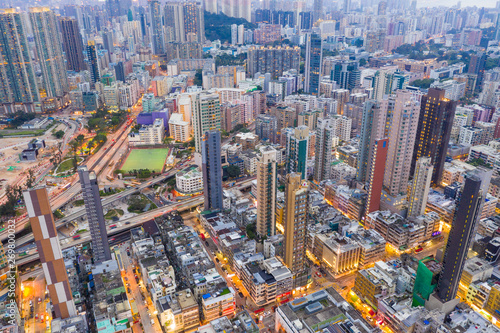 Top view of Hong Kong city downtown at night