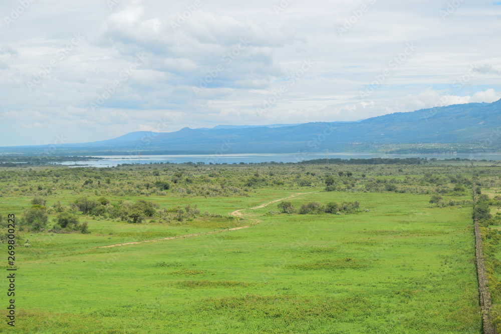 Lake against a mountain and forest background, Lake Elementaita, Kenya Lake against a mountain and forest background, Lake Elementaita, Kenya