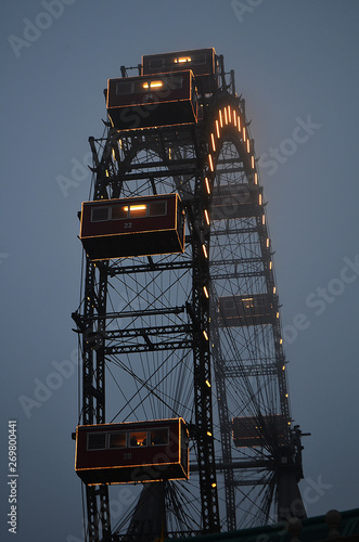 Ferris Wheel Dark Foggy Evening 