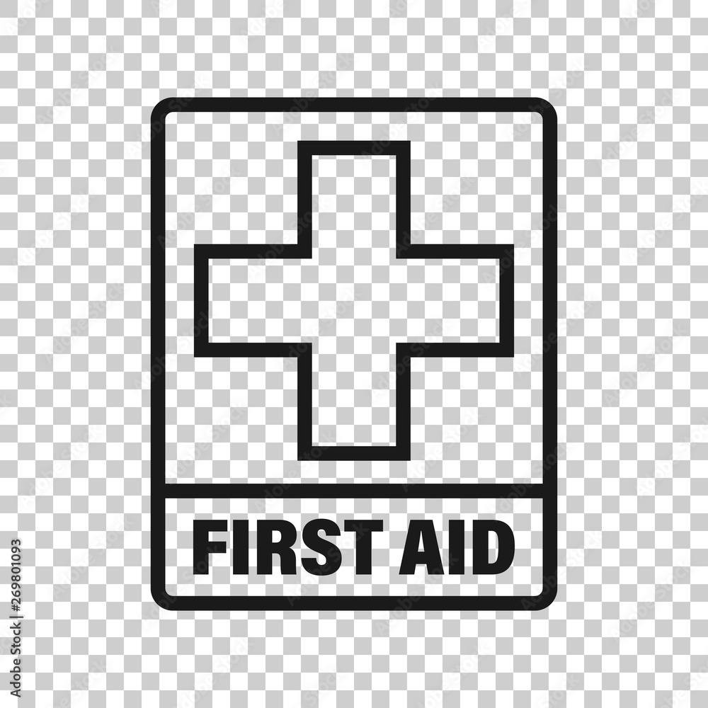 Obraz premium First aid sign icon in transparent style. Health, help and medical vector illustration on isolated background. Hospital business concept.