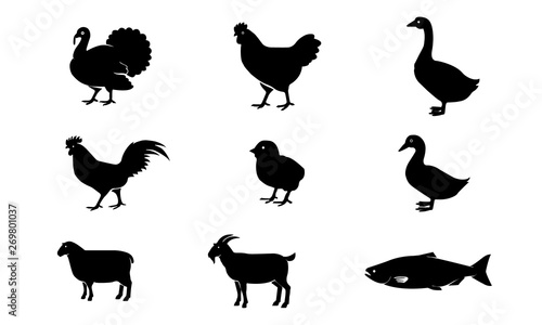 Farm animals vector set for livestock and agriculture concepts