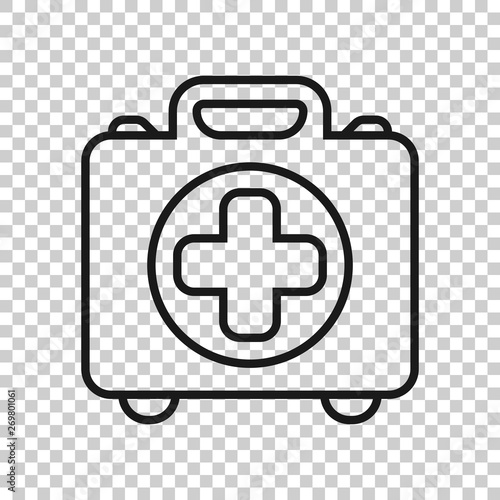 First aid kit icon in transparent style. Health, help and medical diagnostics vector illustration on isolated background. Doctor bag business concept.