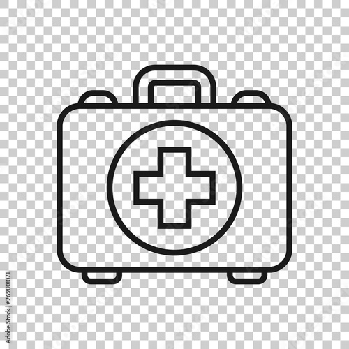 First aid kit icon in transparent style. Health, help and medical diagnostics vector illustration on isolated background. Doctor bag business concept.