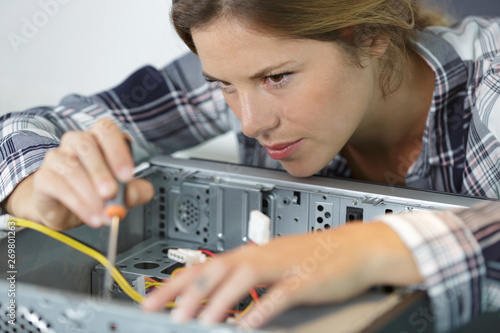 female computer technician at work
