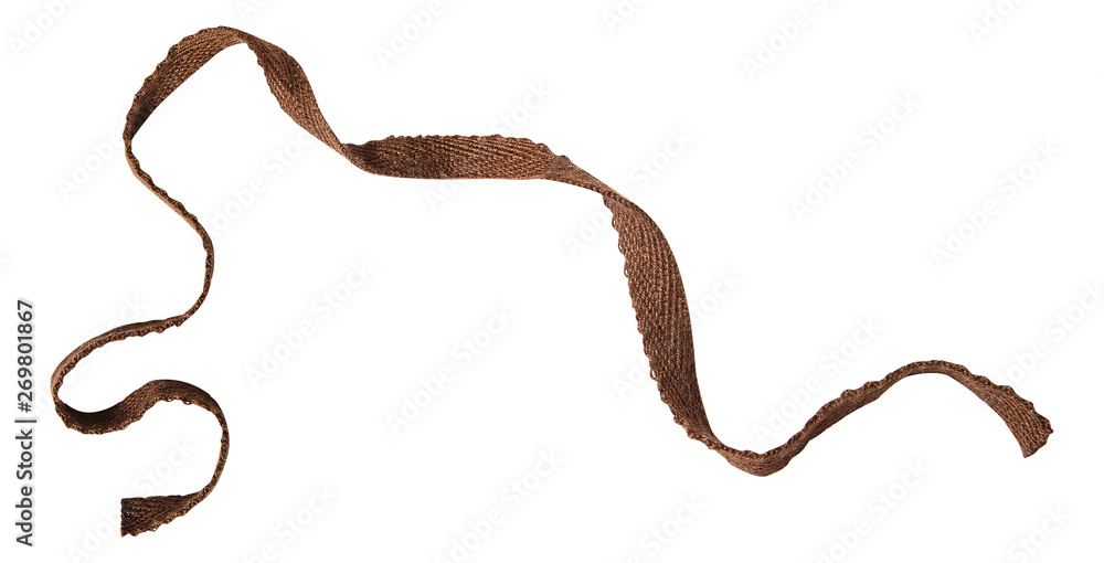 Brown ribbon curl isolated on white background. Brown ribbon bow and curl isolated on white background Brown ribbon curl isolated on white background. Brown ribbon bow and curl isolated on white background