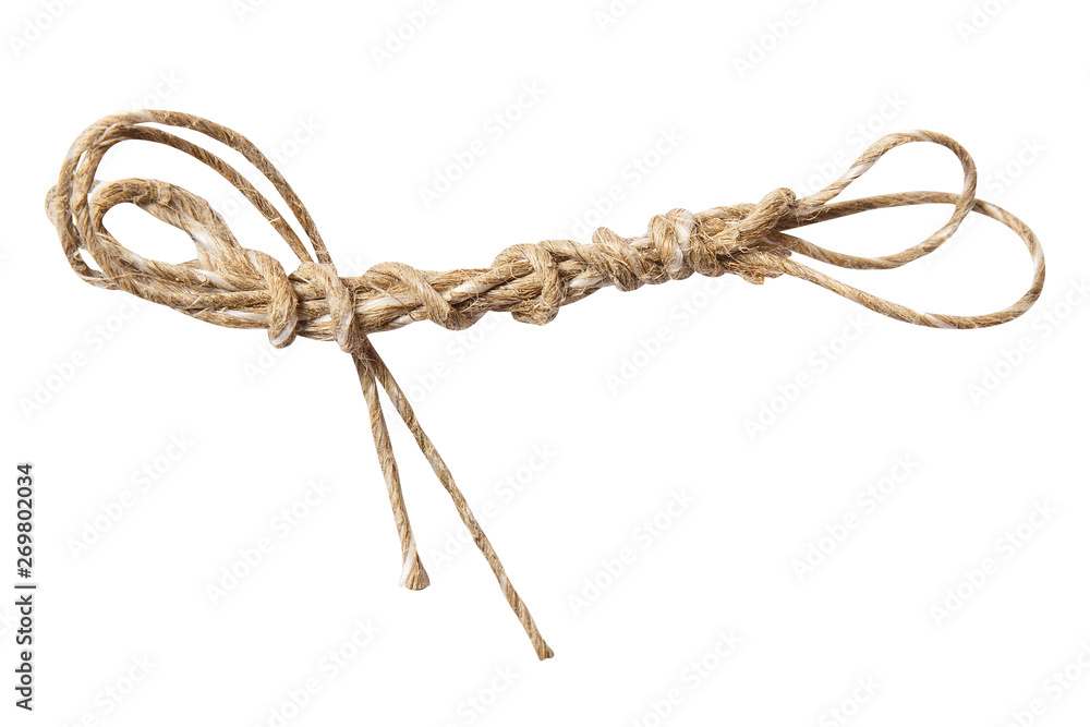 Rope wrap with bow isolated on white. rope made of natural materials