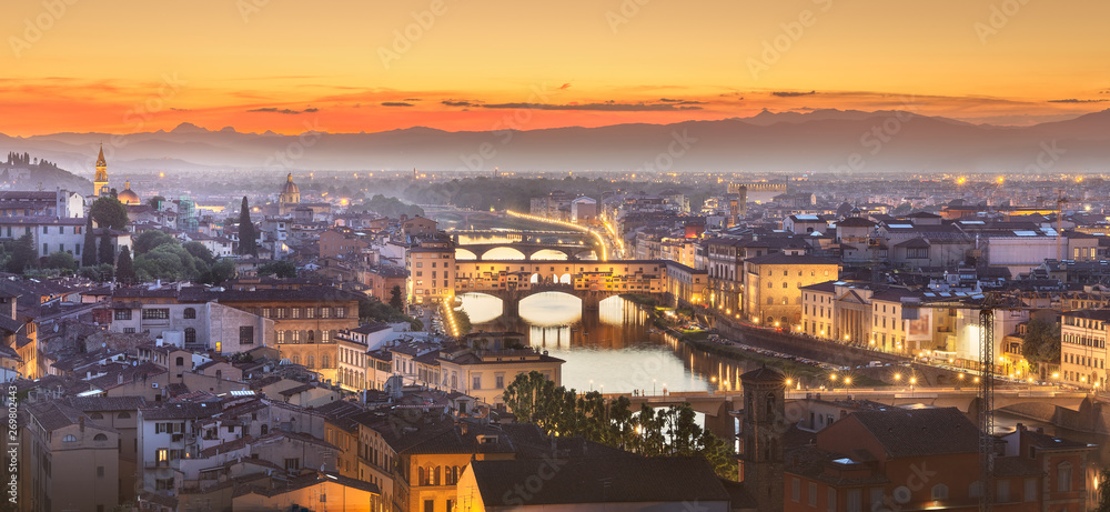 Arno River and Basilica at sunset Florence, Italy