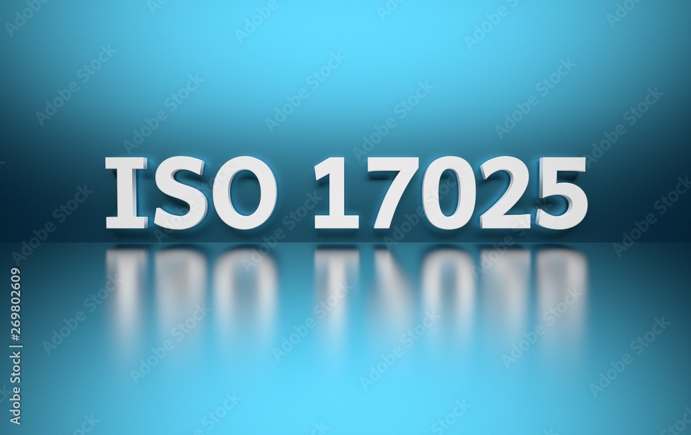 International standard. Word ISO 17025 on blue background International standard. Word ISO 17025 on blue background