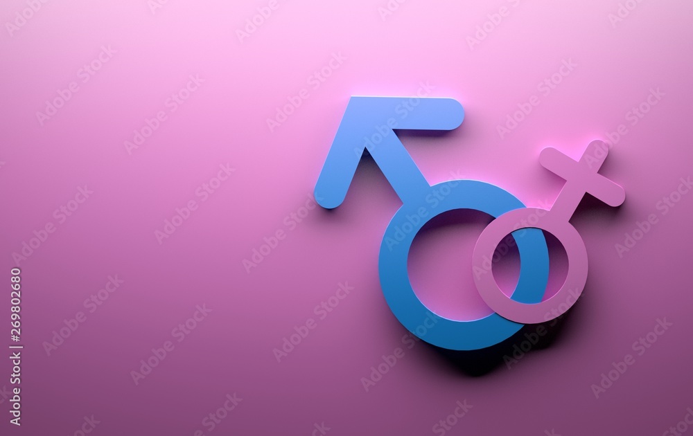 Male female signs on pink background Male female signs on pink background