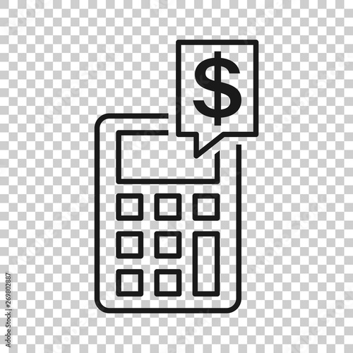 Money calculation icon in transparent style. Budget banking vector illustration on isolated background. Financial payment business concept.