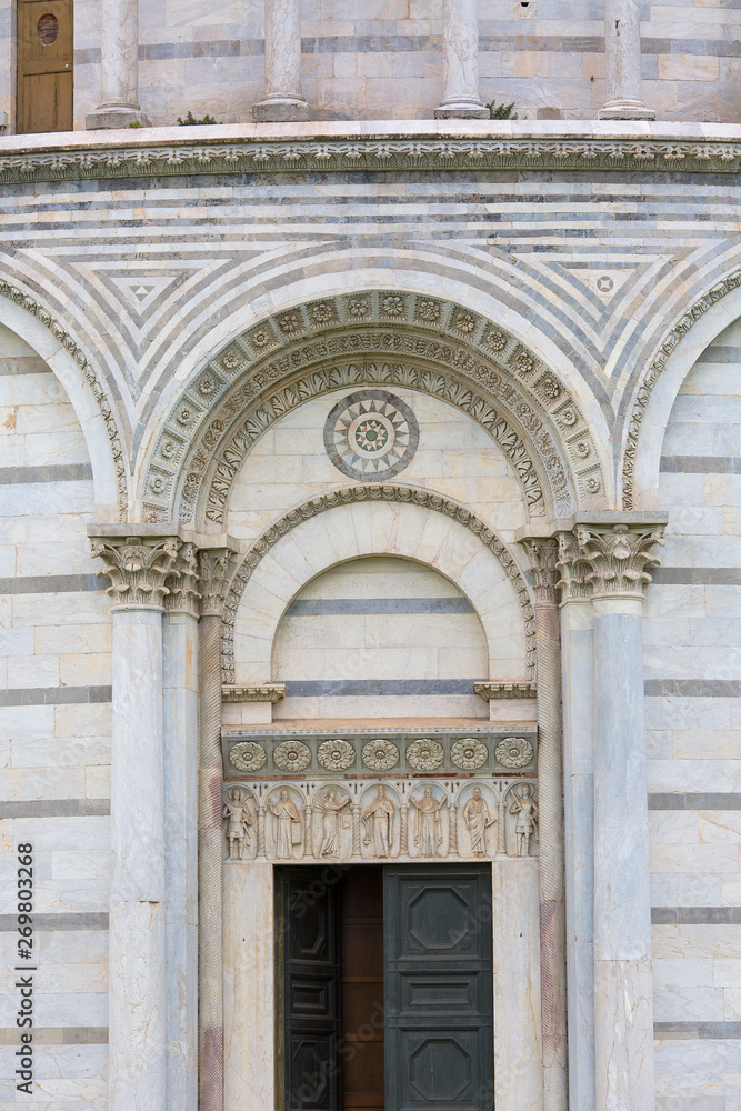 Pisa Baptistery of St. John, decorative details of facade, Pisa, Italy