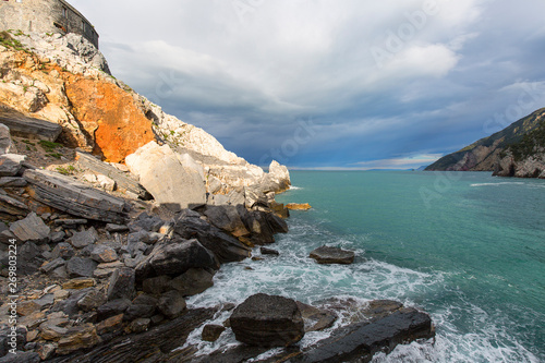 View on Byron Grotto in the Bay of Poets, Portovenere, Italian Riviera photo