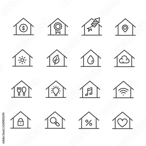 Set of home with sign.  House icon isolated on white background