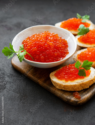 Sandwiches with red caviar