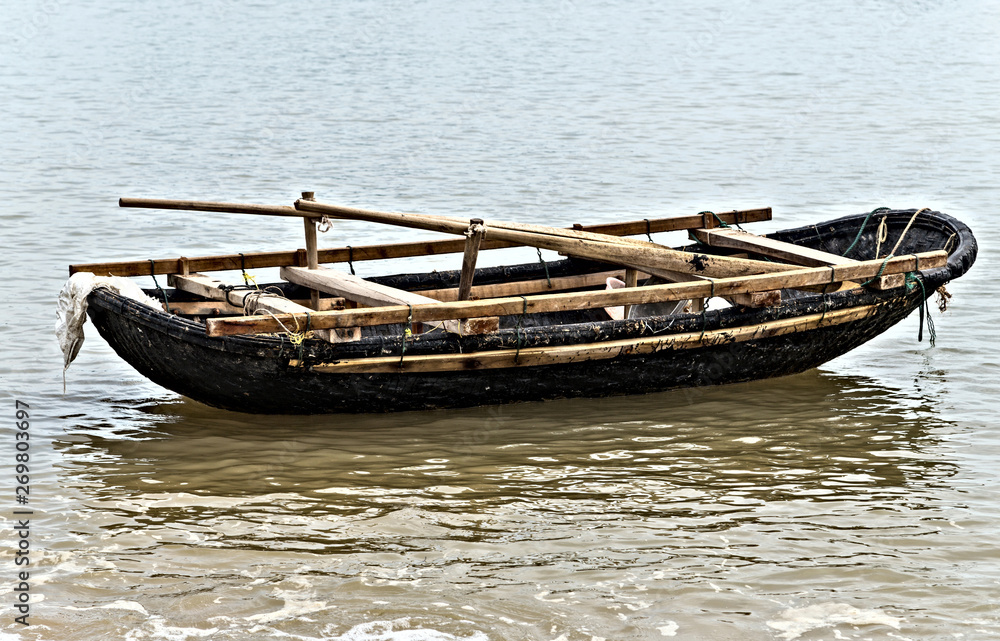 Smaller Bamboo Basket Boat in Halong Bay Smaller Bamboo Basket Boat in Halong Bay