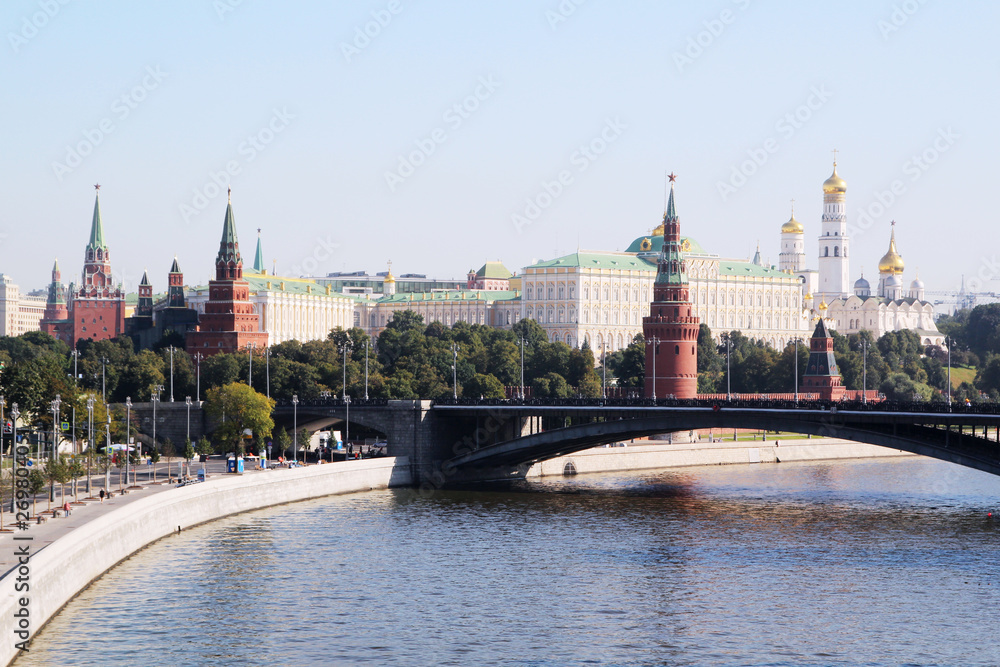 View to Moscow Kremlin from Patriarshy Bridge, Russia	