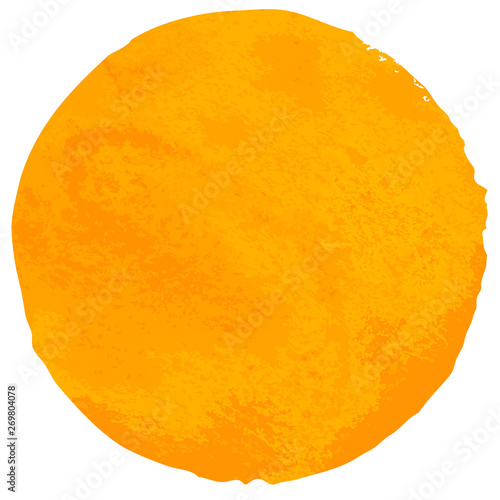 Watercolor orange round spot isolated on white background