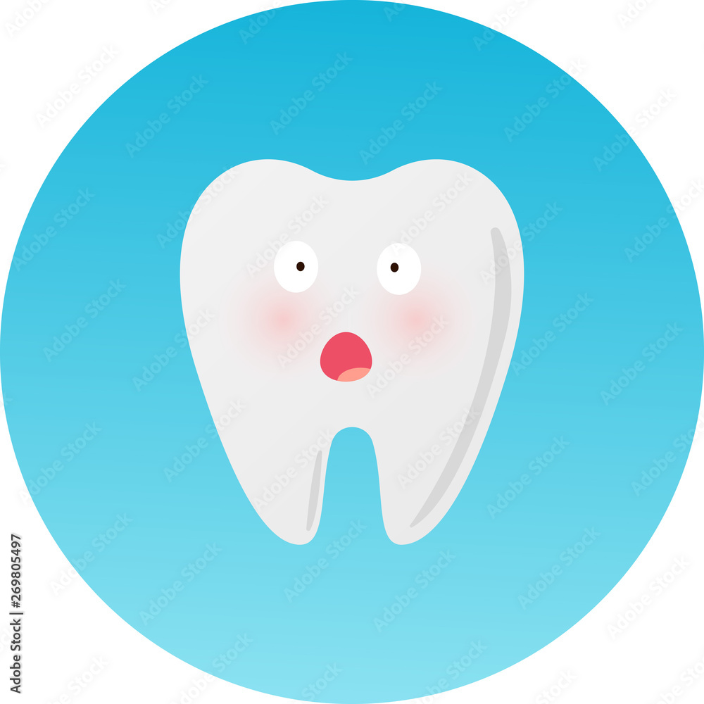 Scared emoticon holding head. Cute sad cavity cartoon tooth character, childrens dentistry, dental care concept vector Illustration icon Scared emoticon holding head. Cute sad cavity cartoon tooth character, childrens dentistry, dental care concept vector Illustration icon