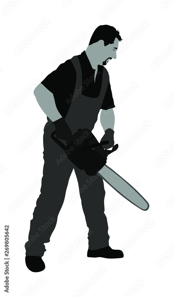 Lumberjack with chainsaw vector isolated on white background. woodpecker on duty. Logger worker. Lumberman in action. Woodcutter vector. Man with saw. Forester worker. Industrial work in wood. Lumberjack with chainsaw vector isolated on white background. woodpecker on duty. Logger worker. Lumberman in action. Woodcutter vector. Man with saw. Forester worker. Industrial work in wood.