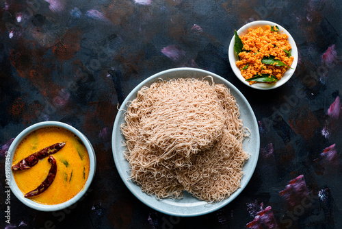 String hoppers, a famous breakfast food in Sri Lanka, India and Singapore. They are made up of rice or wheat flour.