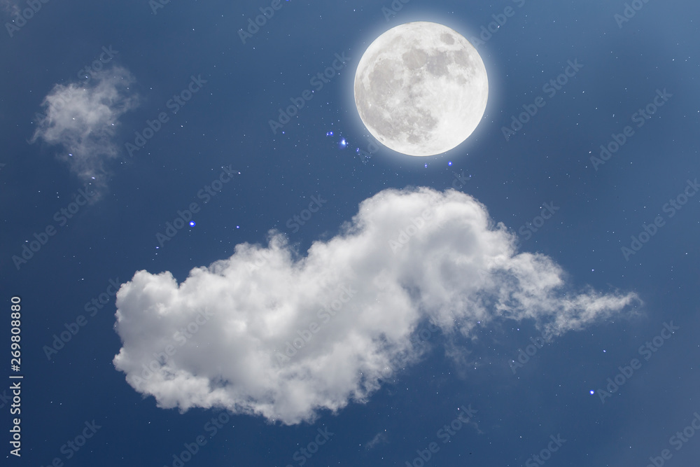 Fototapeta Full moon with starry and clouds background. Romantic night.