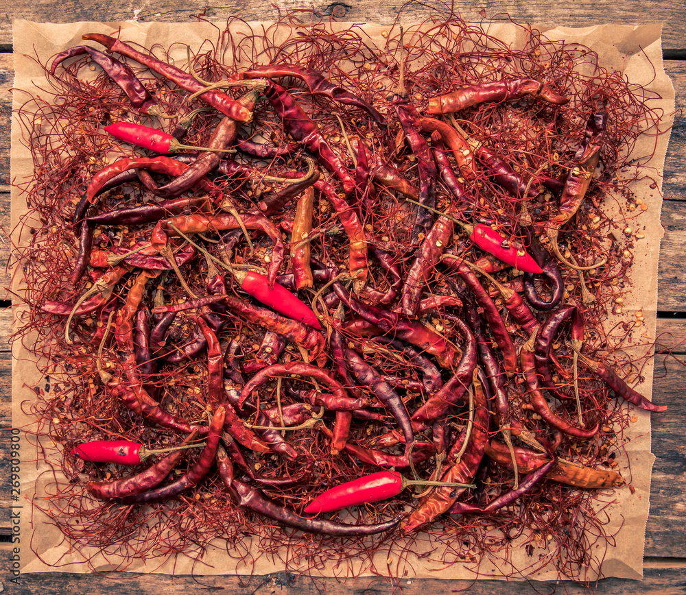 Fototapeta premium Chilli, Chilli Flakes, Angel Hair Chilli, Fresh Chilli, Chilli Powder