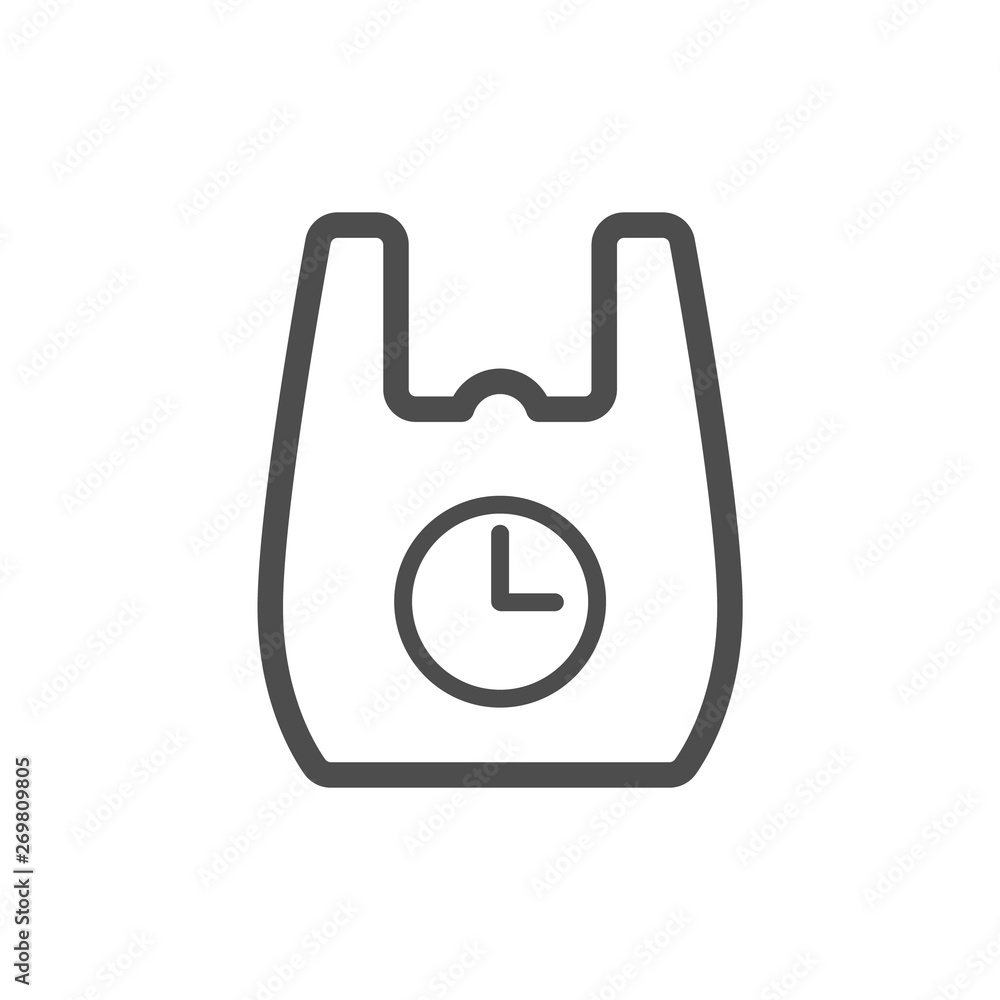 plastic bag with clock icon. stop using plastic bag outline vector icon. say no to plastic bag. plastic recycling, plastic ban and stop plastic pollution to save environment and ecology of earth plastic bag with clock icon. stop using plastic bag outline vector icon. say no to plastic bag. plastic recycling, plastic ban and stop plastic pollution to save environment and ecology of earth