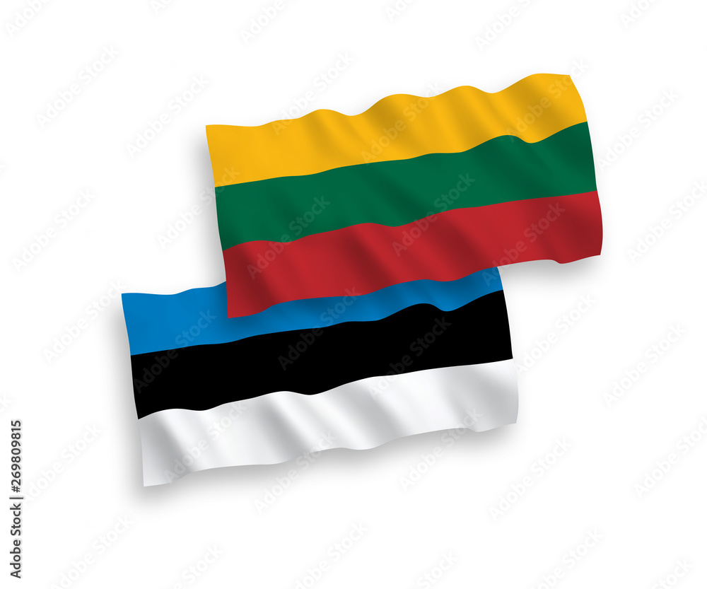 National vector fabric wave flags of Lithuania and Estonia isolated on white background. 1 to 2 proportion. National vector fabric wave flags of Lithuania and Estonia isolated on white background. 1 to 2 proportion.